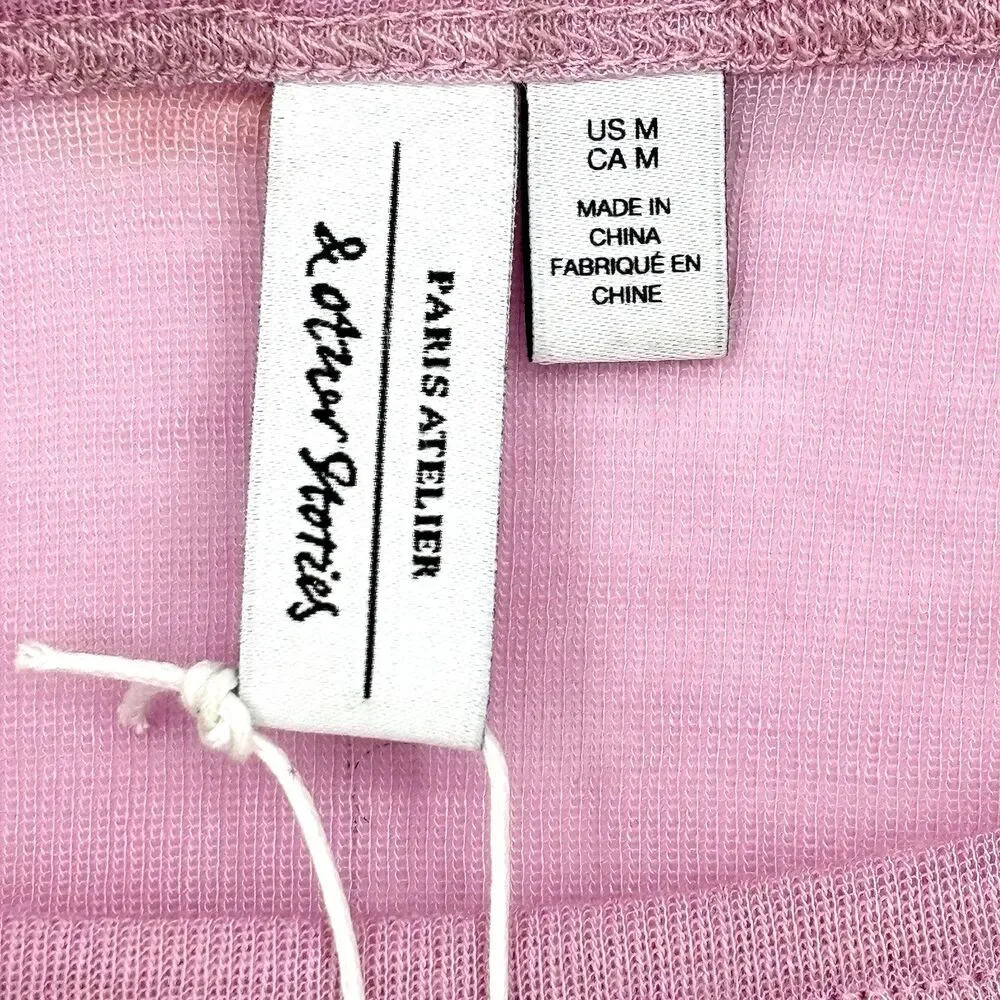 & Other Stories Women's Med Slim-Fit Top Pink LS CrewNeck 60% Wool 1125741 NWT